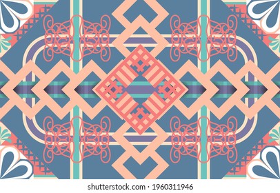 Geometric ethnic oriental pattern traditional Design for background,Tribal seamless colorful geometric pattern,Vector colorful decorative element on native ethnic style,