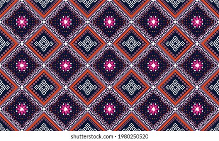 Patrón geométrico étnico oriental tradicional Diseño para fondo, alfombra, papel pintado, ropa, envoltura, Batik, tela, ilustración vectorial. estilo bordado.