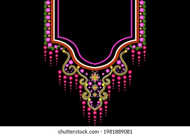 Geometric Ethnic oriental pattern traditional .Floral necklace embroidery design for fashion women.background,wallpaper,clothing and wrapping.