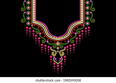 Geometric Ethnic oriental pattern traditional .Floral necklace embroidery design for fashion women.background,wallpaper,clothing and wrapping.