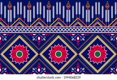 Geometric ethnic oriental pattern traditional Design for background,carpet,wallpaper,clothing,wrapping,Batik,fabric,Vector illustration embroidery style.