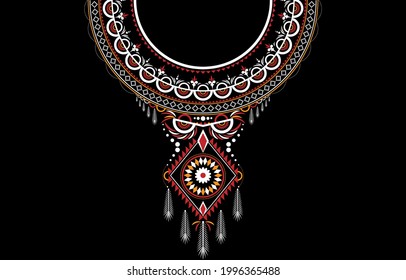 Geometric Ethnic oriental pattern traditional .Floral necklace embroidery design for fashion women. background, wallpaper, clothing and wrapping.