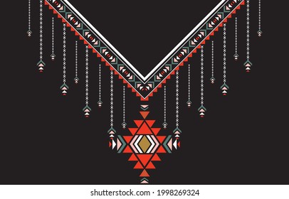 Geometric Ethnic oriental pattern traditional .Floral necklace embroidery design for fashion women.background,wallpaper,clothing and wrapping.