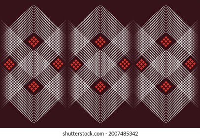 Geometric ethnic oriental pattern traditional background. For carpet, wallpaper, clothing, wrapping, batik, fabric, home decoration, Vector illustration embroidery style.