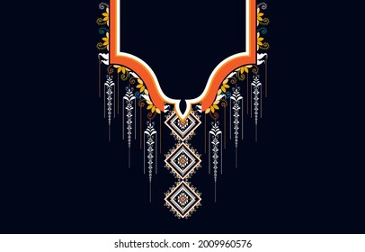 Geometric Ethnic oriental pattern traditional .
Floral necklace embroidery design for fashion women.
background,wallpaper,clothing and wrapping.
