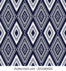 Patrón geométrico étnico oriental diseño tradicional repetición textura de fondo en azul oscuro, papel de pared, ropa, tela, alfombra, envoltura,Batik,Estilo de bordado de ilustración vectorial