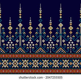 Geometric ethnic oriental pattern traditional Design for clothing, fabric, background, wallpaper, wrapping, batik. Knitwear, Pixel pattern, Embroidery style. Vector illustration