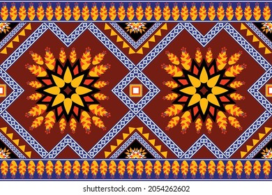 Patrón geométrico étnico oriental tradicional Diseño para el fondo, alfombra, papel pintado, ropa, envoltura, Batik, tela,Estilo de bordado de ilustración vectorial.