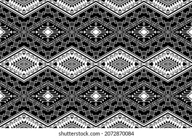 Patrón geométrico étnico oriental tradicional. Tono negro y blanco. Diseño para fondo, alfombra, papel pintado, ropa, envoltura,Batik,tela,Ilustración vectorial.estilo bordado.