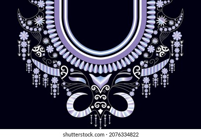 Geometric ethnic oriental pattern traditional neck design. Floral necklace embroidery for fashion women.background,wallpaper,clothing and wrapping. vector Illustration EPS10.