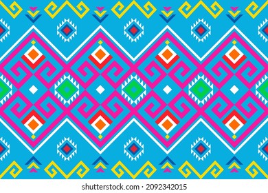 Geometric ethnic oriental pattern traditional Design for background,carpet,wallpaper,clothing,wrapping,Batik,fabric,Vector illustration embroidery style.