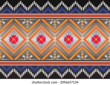 Geometric ethnic oriental pattern traditional Design for background,carpet,wallpaper,clothing,wrapping,Batik,fabric,Vector illustration embroidery style.
