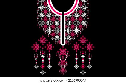 Geometric Ethnic Oriental Pattern Traditional. Pink Floral Necklace Embroidery Design For Print, Fashion Women, Background, Wallpaper, Clothing, Wrapping, Etc. Hot Pink Design.