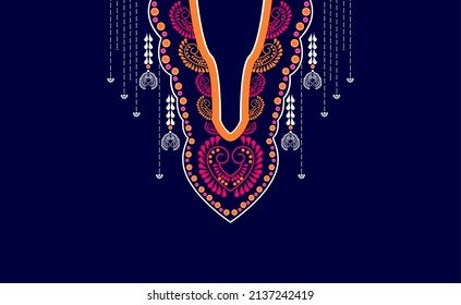 Geometric Ethnic oriental pattern traditional. Floral necklace embroidery design for fashion women, background, wallpaper, clothing, wrapping, print, blanket, scarf, etc.