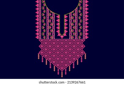Patrón geométrico étnico oriental tradicional. Diseño de bordado de cuellos florales para mujeres de moda, fondo, papel pintado, ropa y envoltura.