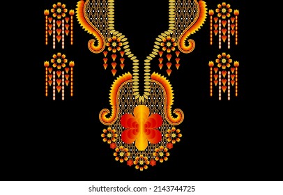 Patrón geométrico étnico oriental tradicional. Diseño de bordado de collares florales para moda, fondo, papel pintado, ropa y envoltura.
