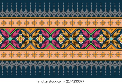 Geometric ethnic oriental pattern traditional Design for background,carpet,wallpaper,clothing,wrapping,Batik,fabric,Vector illustration embroidery style.