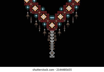Geometric Ethnic oriental pattern traditional .
Floral necklace embroidery design for fashion women.
background,wallpaper,clothing and wrapping.


