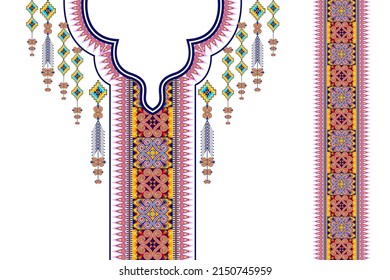 Geometric ethnic oriental pattern traditional floral necklace embroidery design for fashion woman background wallpaper clothing wrapping 