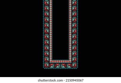 Geometric Ethnic oriental pattern traditional .Floral necklace embroidery design for fashion women.background,wallpaper,clothing and wrapping.