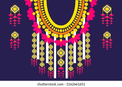 Geometrisches orientalisches Muster traditionell .Floral necklace Stickereidesign für Modefrauen.hintergrund, Tapete, Kleidung und Verpackung.