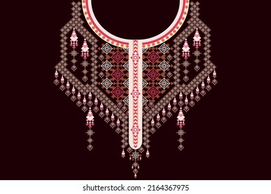 Patrón geométrico Étnico oriental tradicional. Diseño de bordado de collares florales para mujeres de moda. fondo, papel pintado, ropa y envoltura.