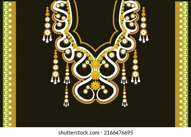 Geometric Ethnic oriental pattern traditional .Floral necklace embroidery design for fashion women.background,wallpaper,clothing and wrapping.