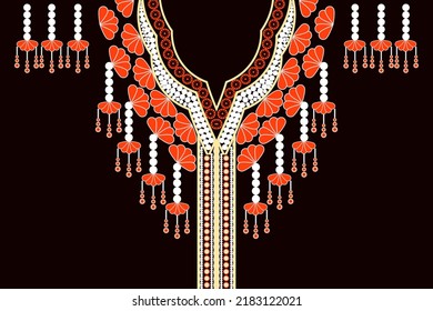 Geometric Ethnic oriental pattern traditional .Floral necklace embroidery design for fashion women.background,wallpaper,clothing and wrapping.