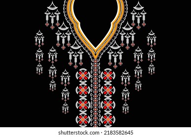 Geometric Ethnic oriental pattern traditional .Floral necklace embroidery design for fashion women.background,wallpaper,clothing and wrapping.