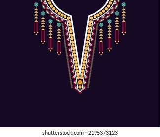 Geometric Ethnic oriental pattern traditional .Floral necklace embroidery design for fashion women.background,wallpaper,clothing and wrapping.