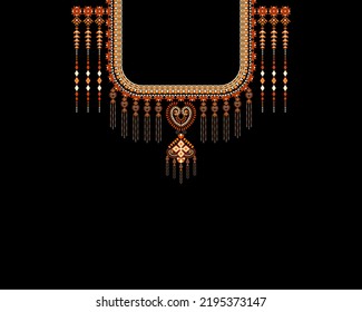 Geometric Ethnic oriental pattern traditional .Floral necklace embroidery design for fashion women.background,wallpaper,clothing and wrapping.