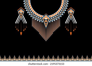 Geometric Ethnic oriental pattern traditional .Floral necklace embroidery design for fashion women.background,wallpaper,clothing and wrapping.