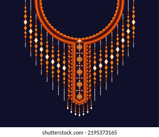 Geometric Ethnic oriental pattern traditional .Floral necklace embroidery design for fashion women.background,wallpaper,clothing and wrapping.