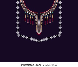 Geometric Ethnic oriental pattern traditional .Floral necklace embroidery design for fashion women.background,wallpaper,clothing and wrapping.