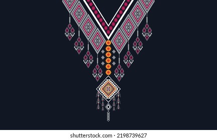 Geometric Ethnic oriental pattern traditional .Floral necklace embroidery design.