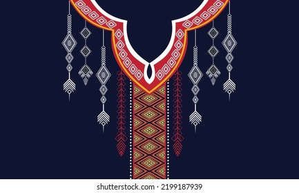 Patrón geométrico Étnico oriental tradicional. Diseño de bordado de collares florales.