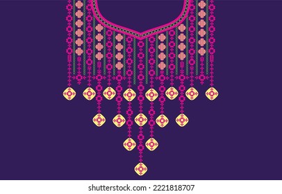 Geometric Ethnic oriental pattern traditional .Hobo style necklace embroidery design on purple blackground for fashion women.background,wallpaper,clothing and wrapping.