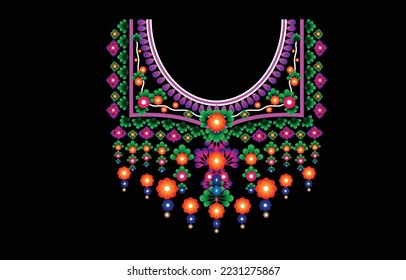 Geometric Ethnic oriental pattern traditional .Floral necklace embroidery design for fashion women.background,wallpaper,clothing and wrapping flower