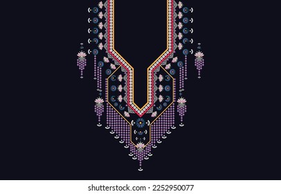 Geometric Ethnic oriental pattern traditional .Floral necklace embroidery design for fashion women.background,wallpaper,clothing and wrapping.