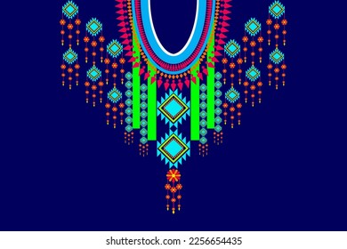Geometric Ethnic oriental pattern traditional .Floral necklace embroidery design. Neck Design. Ethnic neck design pattern for collars, shirts, blouses, T-shirts, Multiform, polyhedron, vector, etc