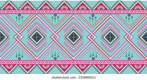 Patrón geométrico étnico oriental tradicional Diseño para el fondo, alfombra, papel pintado, ropa, envoltura, Batik, tela,Estilo de bordado vectorial, colorido, indio, mexicano. 
