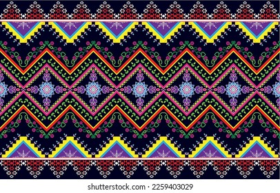 Geometric ethnic oriental pattern traditional Design for background,carpet,wallpaper,clothing,wrapping,Batik,fabric,Vector embroidery style, colorful, indan, mexican. 