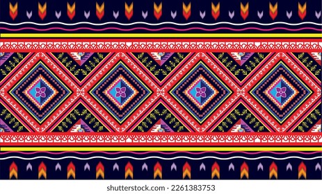 Geometric ethnic oriental pattern traditional Design for background,carpet,wallpaper,clothing,wrapping,Batik,fabric,Vector embroidery style, colorful, indan, mexican. 