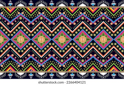 Patrón geométrico étnico oriental tradicional Diseño para el fondo, alfombra, papel pintado, ropa, envoltura, Batik, tela,Estilo de bordado vectorial, colorido, indio, mexicano. 