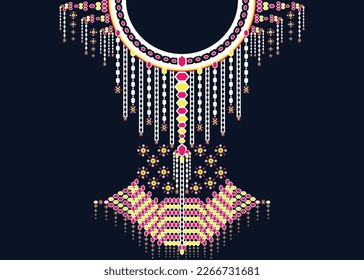 Geometric Ethnic oriental pattern traditional. Floral necklace embroidery design for fashion women. Kaftan, background, wallpaper, clothing, and wrapping