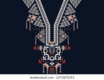 Geometric Ethnic oriental pattern traditional. Floral necklace embroidery design for fashion women. Kaftan, background, wallpaper, clothing, and wrapping.