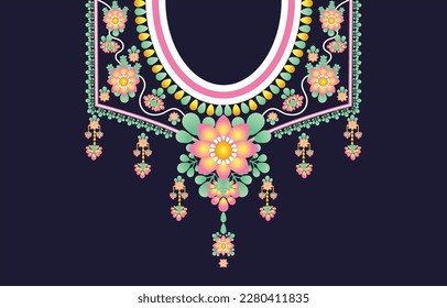 Geometric Ethnic oriental pattern traditional .Floral necklace embroidery design for fashion women.background,wallpaper,clothing and wrapping Geometric Ethnic oriental pattern traditional .Floral neck