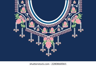 Geometric Ethnic oriental pattern traditional .Floral necklace embroidery design for fashion women.background,wallpaper,clothing and wrapping.Ethnic Neck Collar Embroidery for fashion flowers  Floral 