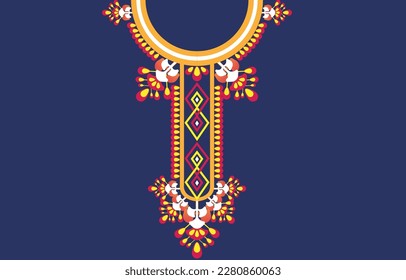 Geometric Ethnic oriental pattern traditional .Floral necklace embroidery design for fashion women.background,wallpaper,clothing and wrapping.Ethnic Neck Collar Embroidery for fashion flowers  Floral 