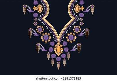 Geometric Ethnic oriental pattern traditional .Floral necklace embroidery design for fashion women.background,wallpaper,clothing and wrapping.Ethnic Neck Collar Embroidery for fashion and other